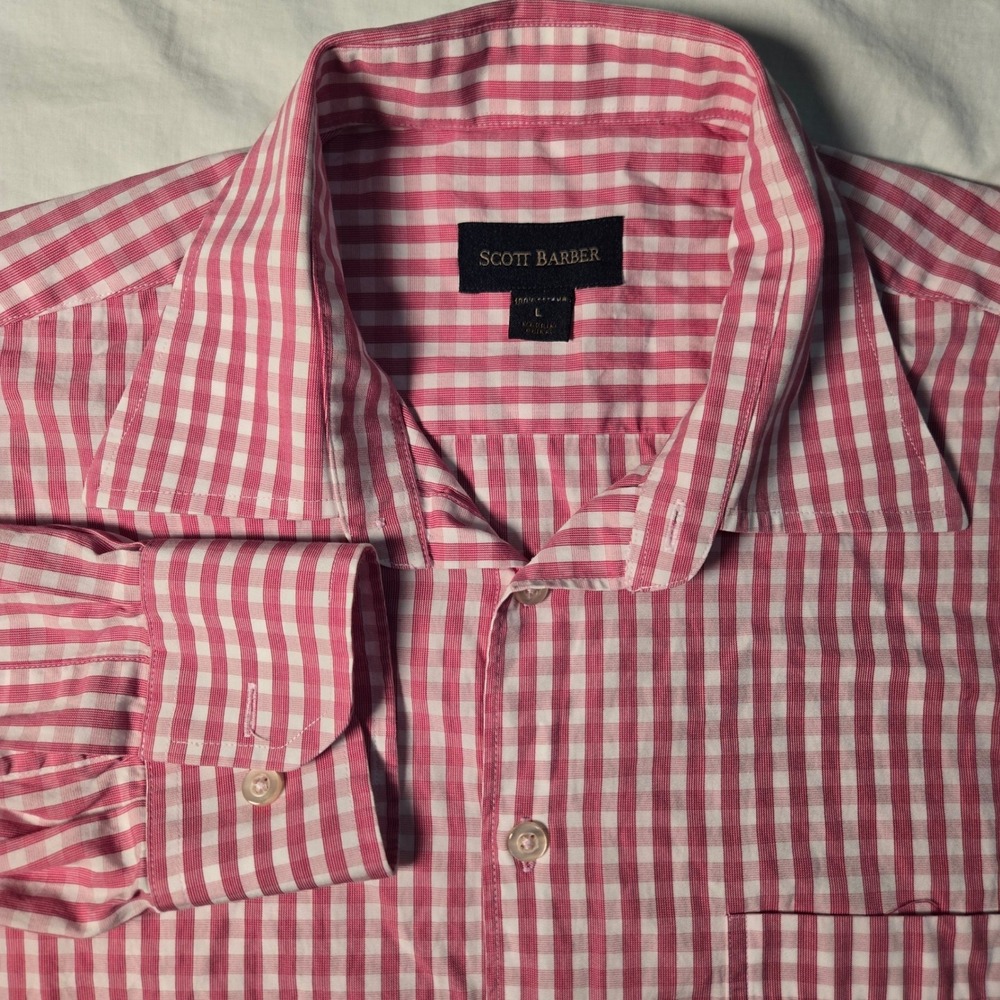Scott Barber Shirt Gingham Check Cotton Button Down Shirt L/S Large see pics